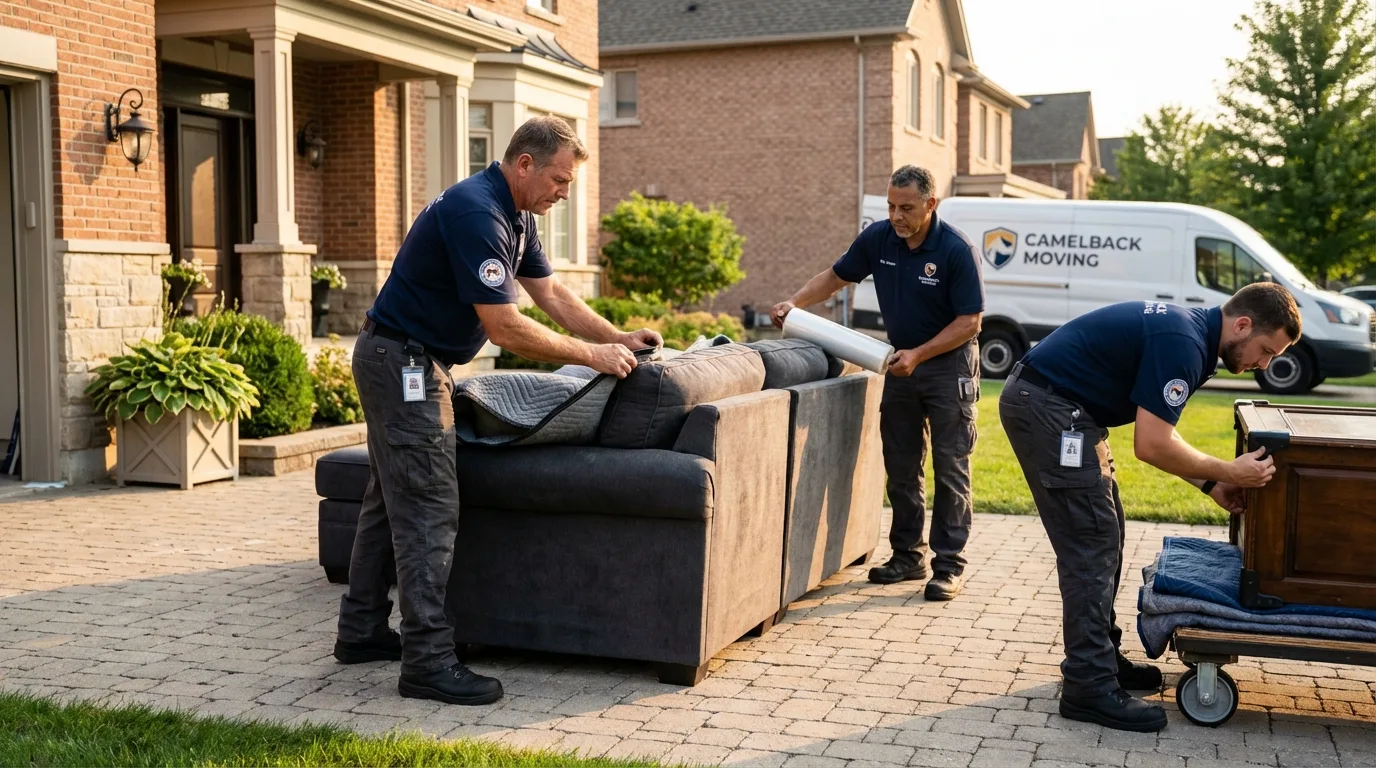 Large estate moving crew wrapping furniture in Milledgeville, GA