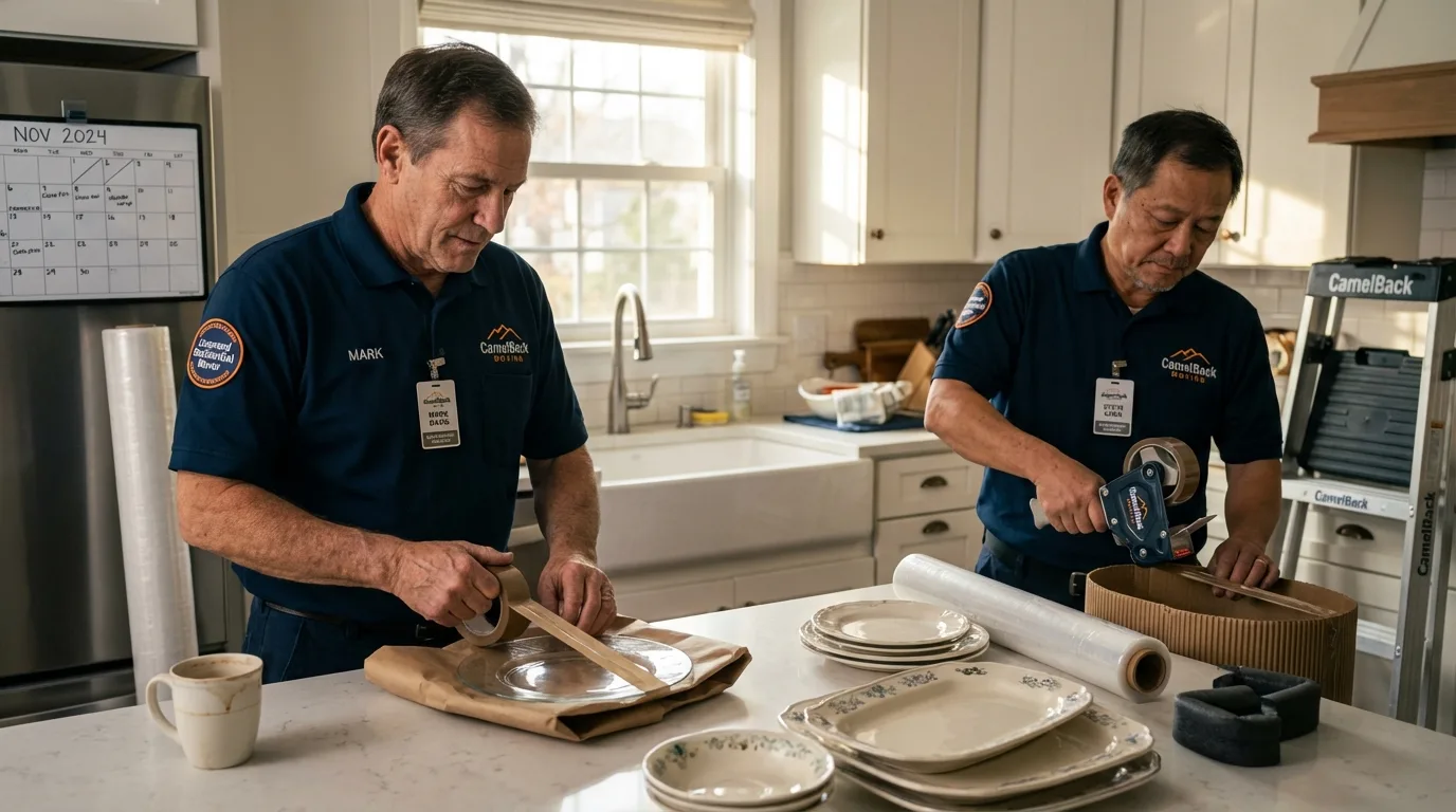 Professional crew packing kitchen dishware in Milledgeville, GA